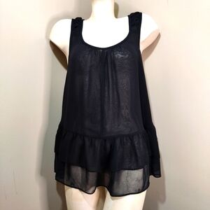 One Teaspoon Sheer Black Ruffle Blouse Sz 10 Racer Back Tent Top